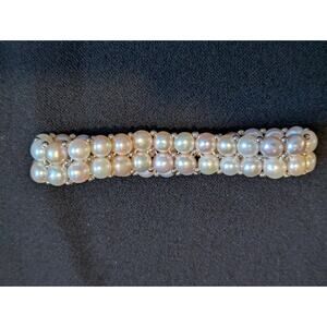 Double Strand Pearl Stretch Bracelet Light Pastel Pearls With Gold Beads